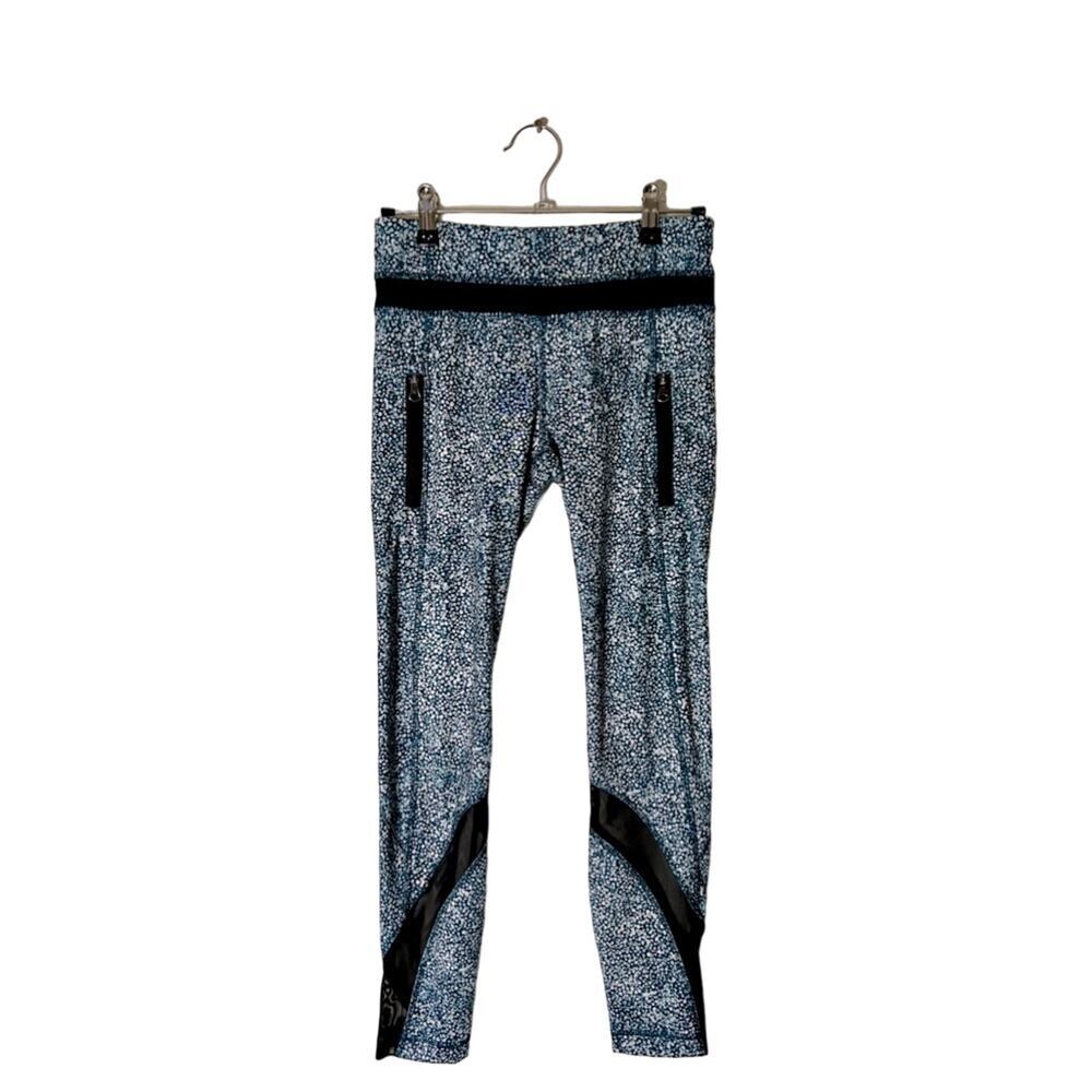 Lululemon Women 4 Inspire Tight II Pebble Print Leggings Blue White Athleisure